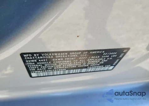 2020 Volkswagen Passat R-Line z USA, uszkodzony, nr VIN 1VWMA7A38LC014566